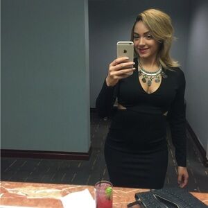 Black side cut out dress midi